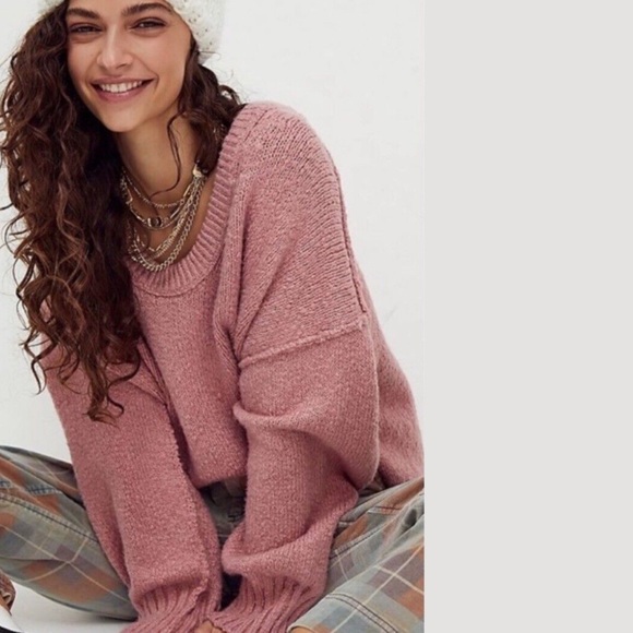 Free People Sweaters - Free people brookside tunic scoop neck sweater NWT mauve rose size medium